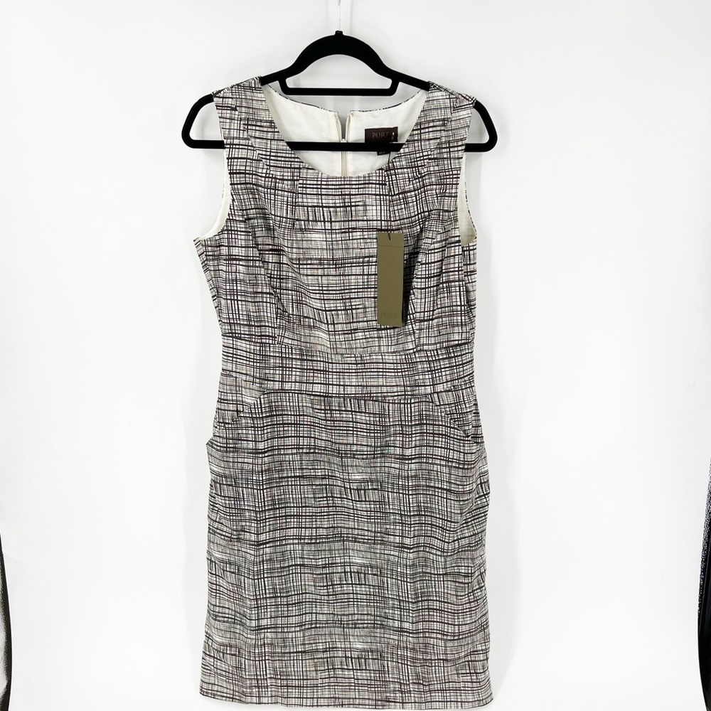 ✅ NWT PURE COLLECTION‎ BROWN CREAM SILK SHIFT DRESS SIZE 8/10